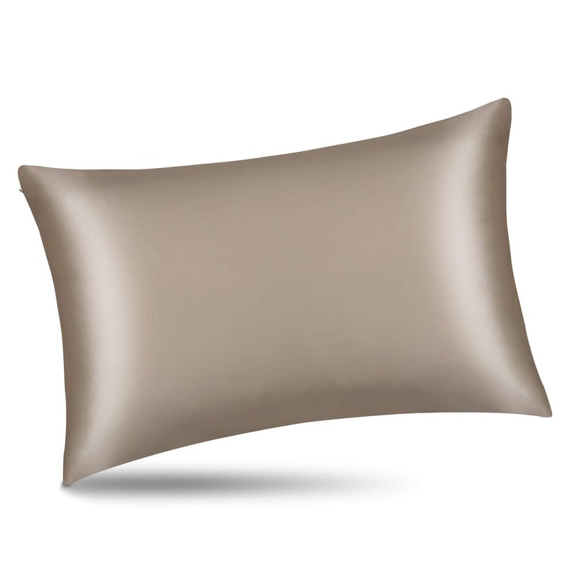 ALASKA BEAR Natural Silk Pillowcase, Hypoallergenic, 19 Momme, 600 Thread Count 100 Percent Mulberry Silk, Standard (1pc, Taupe Tan) - Image 2